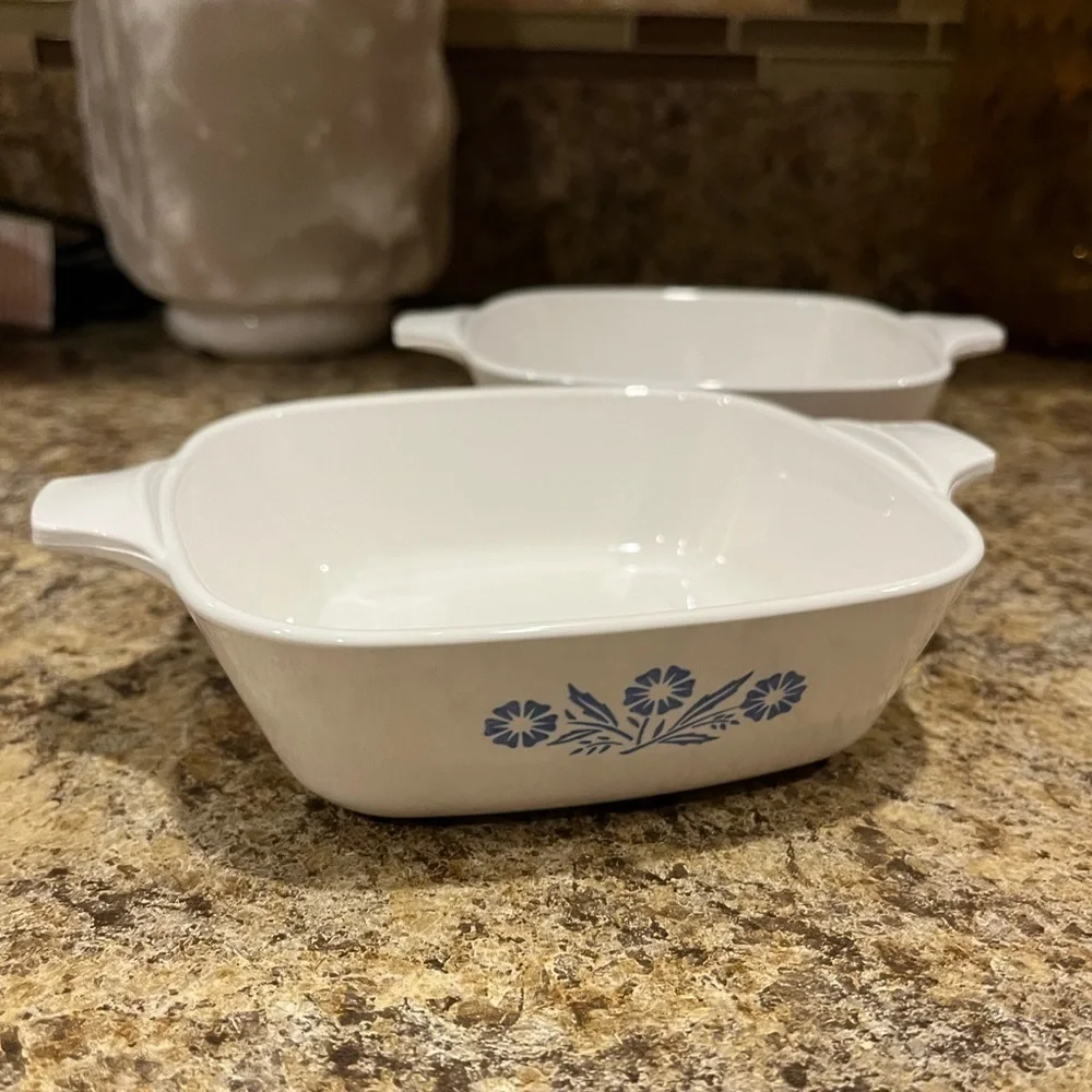 Vintage Corning Ware Petite Pans Baking Dishes Blue Floral Set of 2 Made in USA